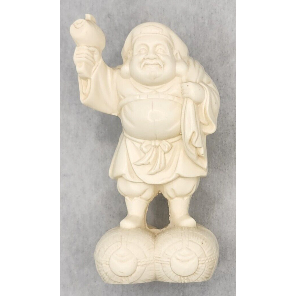 Vintage Japanese Carved Resin Beige God of Blessing Mahakala 3.5” U189
